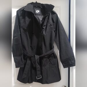 Farvalue Elegant Black Double-Breasted Trench Coat